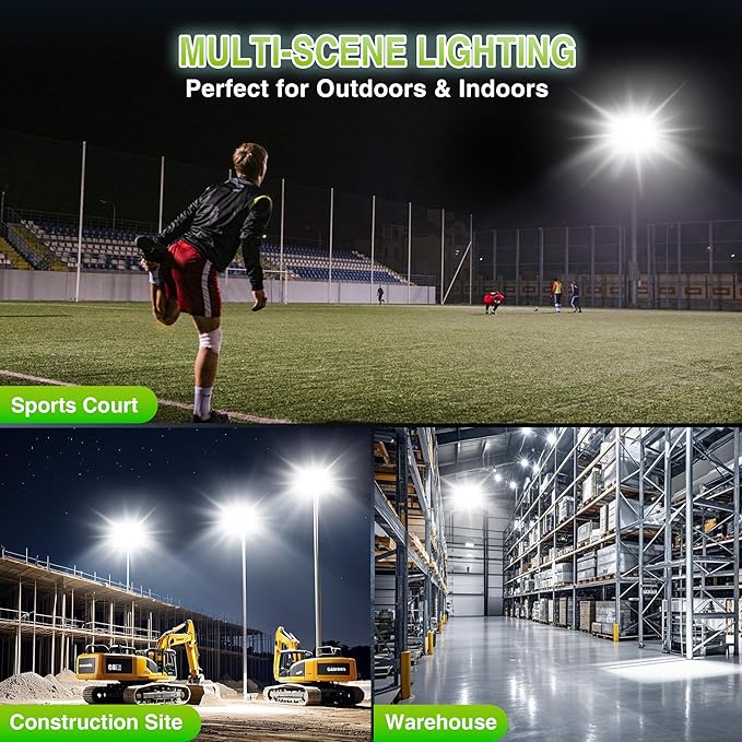 STASUN 2Pack 600W LED Flood Light, Mini Series Stadium Light, 60000LM 6000K Daylight White IP66 Waterproof 3 Adjustable Panels Outdoor Sports Lighting for Basketball Court, Parking Lot,Baseball Field