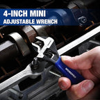 WORKPRO 4-Inch Mini Adjustable Wrench, Cr-V Steel Wide Jaw Black Oxide Wrench for Small Nuts, Metric & SAE Scales, for Home, Workshop and DIY