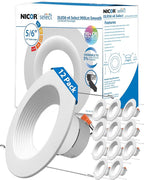 NICOR Lighting Recessed Ceiling Lights LED Downlight - 5/6 inch LED Recessed Light Fixtures - Selectable CCT 2700K-5000K, 918 Lumens, 10.3W - DLR56 LED Retrofit Ceiling Light, White Baffle, 12-Pk