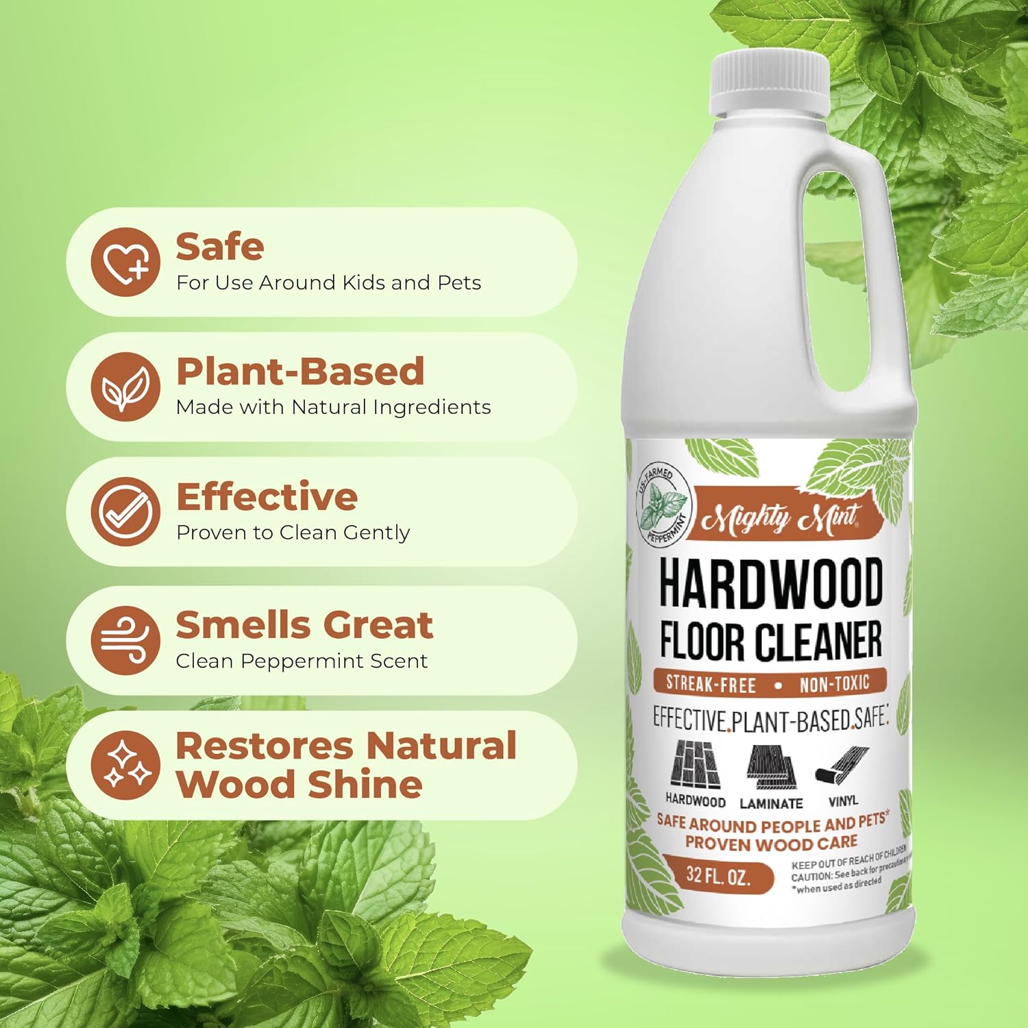 Mighty Mint Hardwood Floor Cleaner, Ready-to-Use with Mops and Sprayers, Natural Mint Scent, 32oz (Pack of 2)