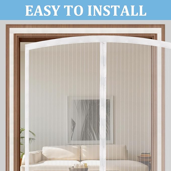 Magnetic Screen Door - Self Sealing, Heavy Duty, Hands Free Mesh Partition Keeps Bugs Out Let Breeze in- Pet and Kid Friendly - Keep Open Feature (White, Fit Door Size 36 x 78 Inch)