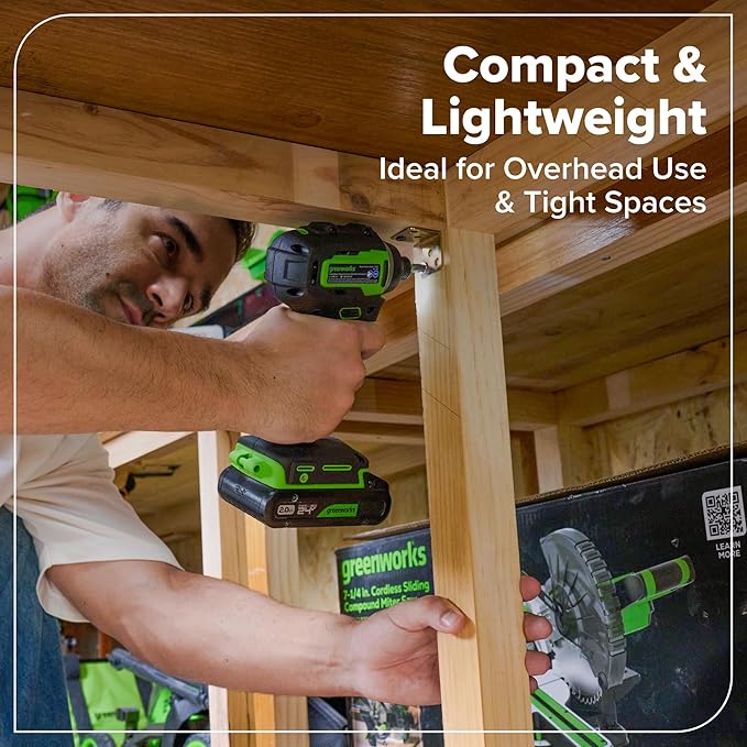 Greenworks 24V Cordless Brushless 4PCs Combo, 400 in-lbs Drill/Driver+1950 in-lbs Impact Driver +6.5" Circular Saw +200LM Flashlight, 2.0Ah+4.0Ah Batteries (24,000mAh Power Bank) 65W USB-C Charger