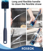 2in1 Bottle Scrubbing Brush with Straw Brush has Long and Comfortable Handle, Cleaning Glass, Sports Bottle, Coffee Mug,1 Pack, Grayish Blue