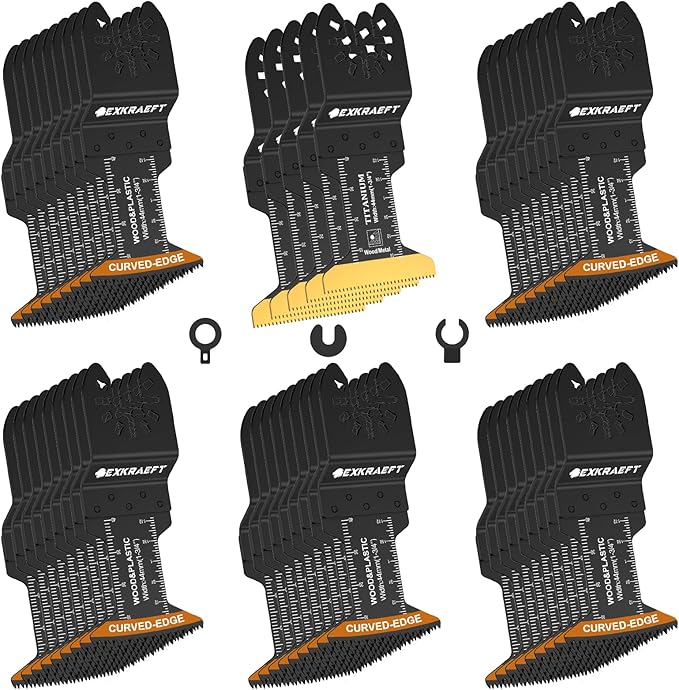 50PCS Curved-Edge Oscillating Tool Blade, Titanium multitool blades for Metal, Wood, Plastic, Professional Universal oscillating saw blades Fit Dewalt Milwaukee Ryobi Rockwell Fein