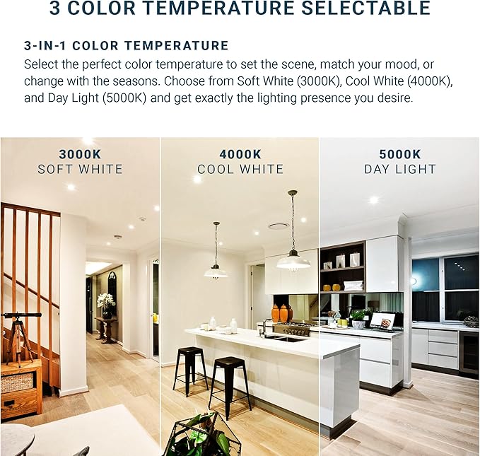 PARMIDA (24 Pack) 5/6 Inch Dimmable 3CCT LED Disk Lights, 15W Surface Mount Recessed Ceiling Lighting, 3 Color Selectable 3000K/4000K/5000K, 1050lm, J-Box Or Recessed Can Installation, UL-Listed