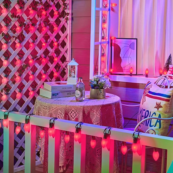 Brightown C9 LED Replacement Christmas Bulbs, 25 Pack Pink Shatterproof C9 Bulbs, Waterproof Commercial LED Holiday Bulb for Christmas String Light, E17 Intermediate Base, Dimmable