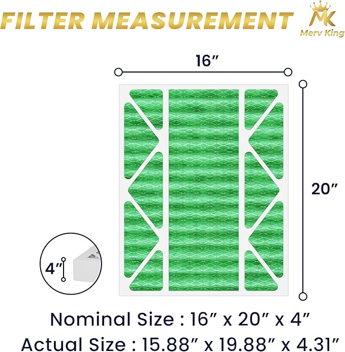 MervKing 16x20x4 Air Filter Actual Size: 15.88" x 19.88" x 4.31" MERV 13 MPR 1500-1900 | MADE IN USA | 2-Pack | Pleated HVAC AC Furnace Replacement