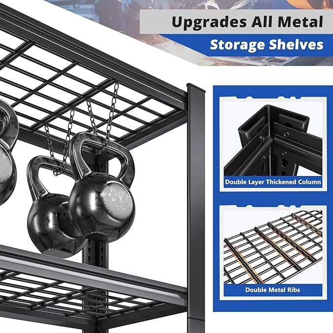 REIBII 3010LBS Storage Shelves 72" H Garage Shelving Heavy Duty Metal Shelving 5 Tier Adjustable Metal Shelves for Storage for Kitchen Pantry Warehouse Basement 72" H x 35.5" W x 16" D, 4 Pack