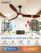 60 Inch Outdoor Ceiling Fans with Lights and Remote,3 Blades Wood Propeller, Quiet DC Motor,Dimmable Outdoor Ceiling Fans for Patios,Farmhouse,Living Room,Bedroom, Indoor,Walnut