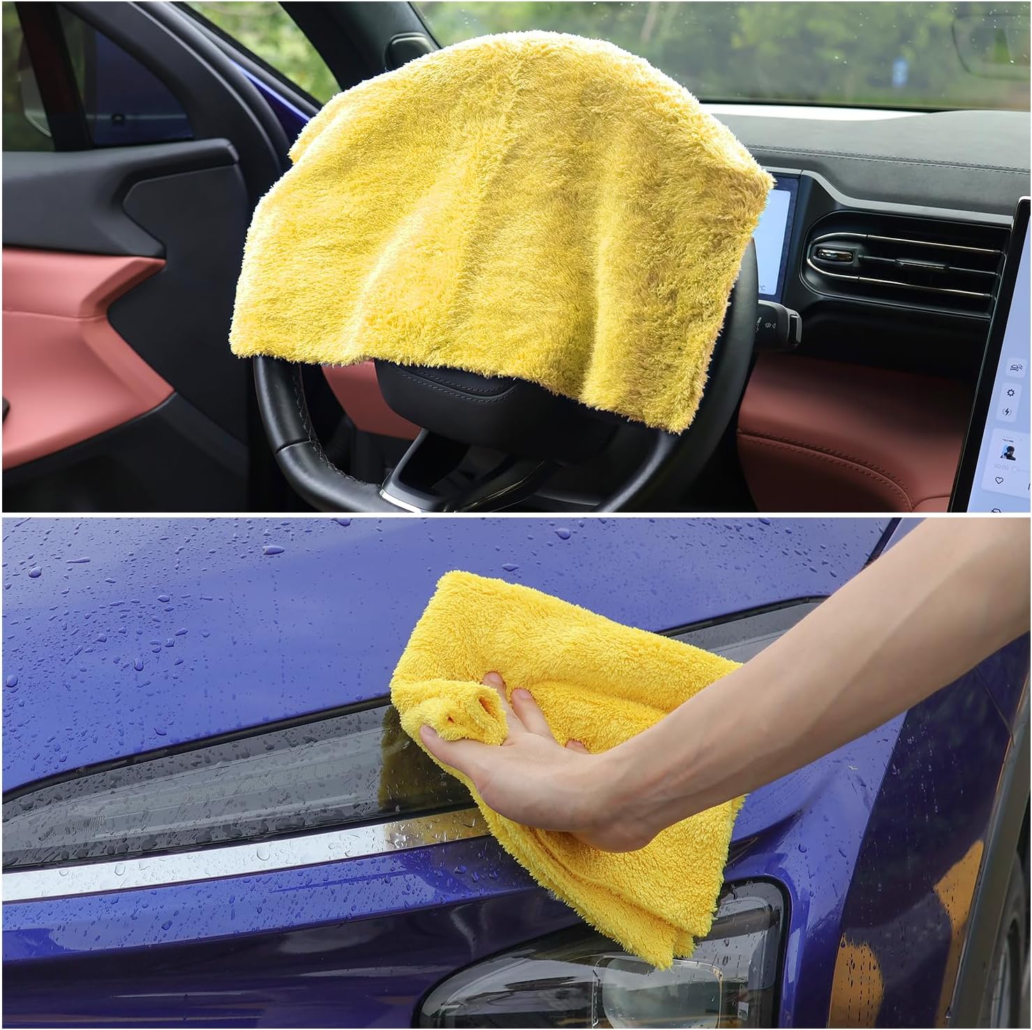 Microfiber Hand Towels,Upgraded 450gsm Ultra-Thick,Washcloths for Car and Home Polishing Washing & Detailing,Car Cleaning Interior Rags 16"x16"|Yellow 6-Pack