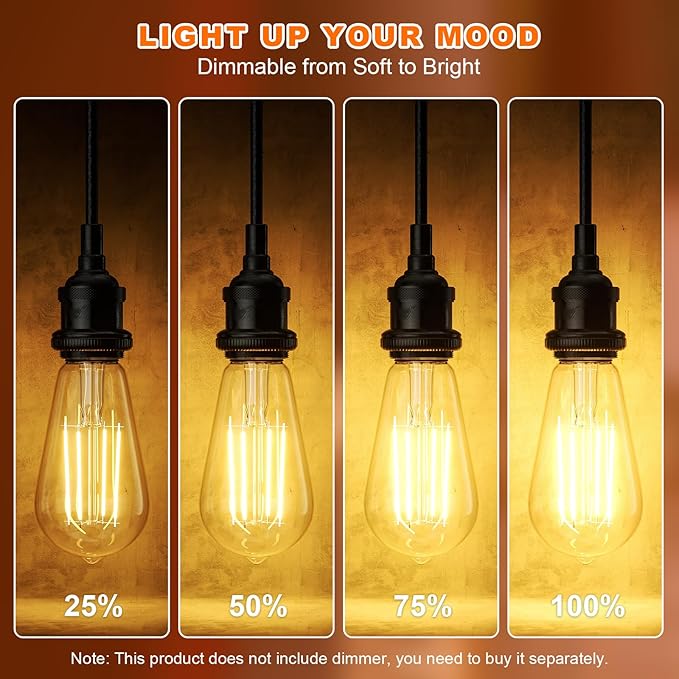 Kawaya E26 LED Edison Bulbs: 6W Equivalent 60 Watt Dimmable LED Light Bulbs - Vintage Warm Lights 2700k 800 Lumens High Brightness Filament Bulbs with 90+ CRI - Clear Glass, 6 Pack