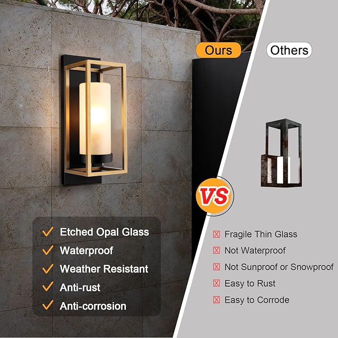 ALVIME Outdoor Wall Light Fixtures, Exterior Lighting Fixture, Waterproof&All-Weather Outdoor Wall Sconce, Porch Outside Lights for Entryway, House Front Door, Patio, Garage, E26 Base&Etched Glass