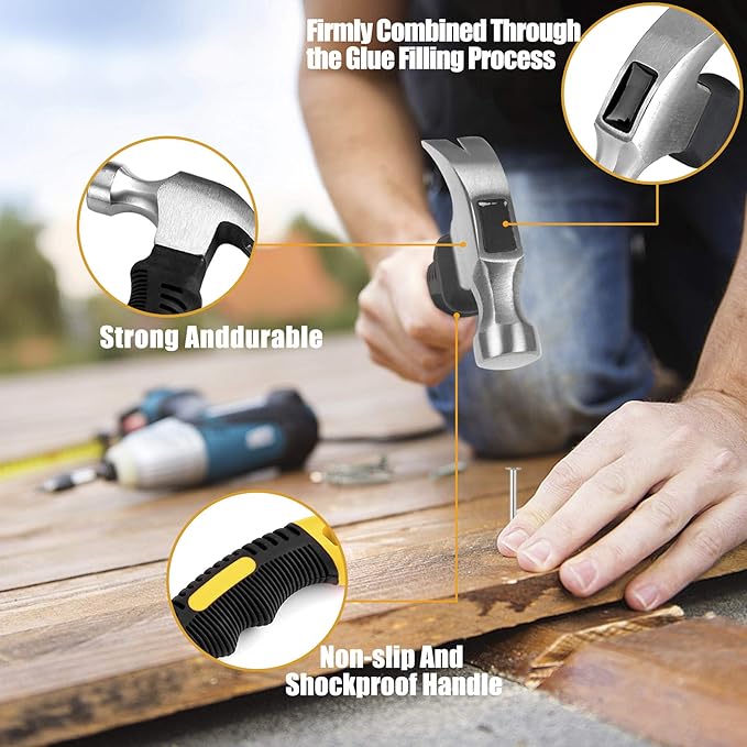 KURUI 700PCs Nails Assortment Kit & 8oz Hammer, Small Hammer for Hanging Wall Art Decor, Picture Frame, 350 Roofing/Wall Nails & 350 Finishing Nail