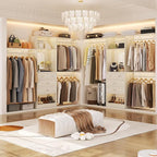 Unikito 8FT Closet System with 4 Drawers, 96" Wood Closet Organizer with Mirror and Hanging Rods, Sturdy Walk in Wardrobe Closet Insert with Tower, 96" W x 16" D x 80" H (Can Be Cut To Fit), White Oak