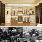 Unikito 96” Closet System, 8FT Walk in Closets Organizer Kit with 4 Extendable Hanging Rods and Drawer, Adjustable Wood Garment Rack, Sturdy Closet Insert, Easy Assembly, Max Load 1000 LBS, White Oak