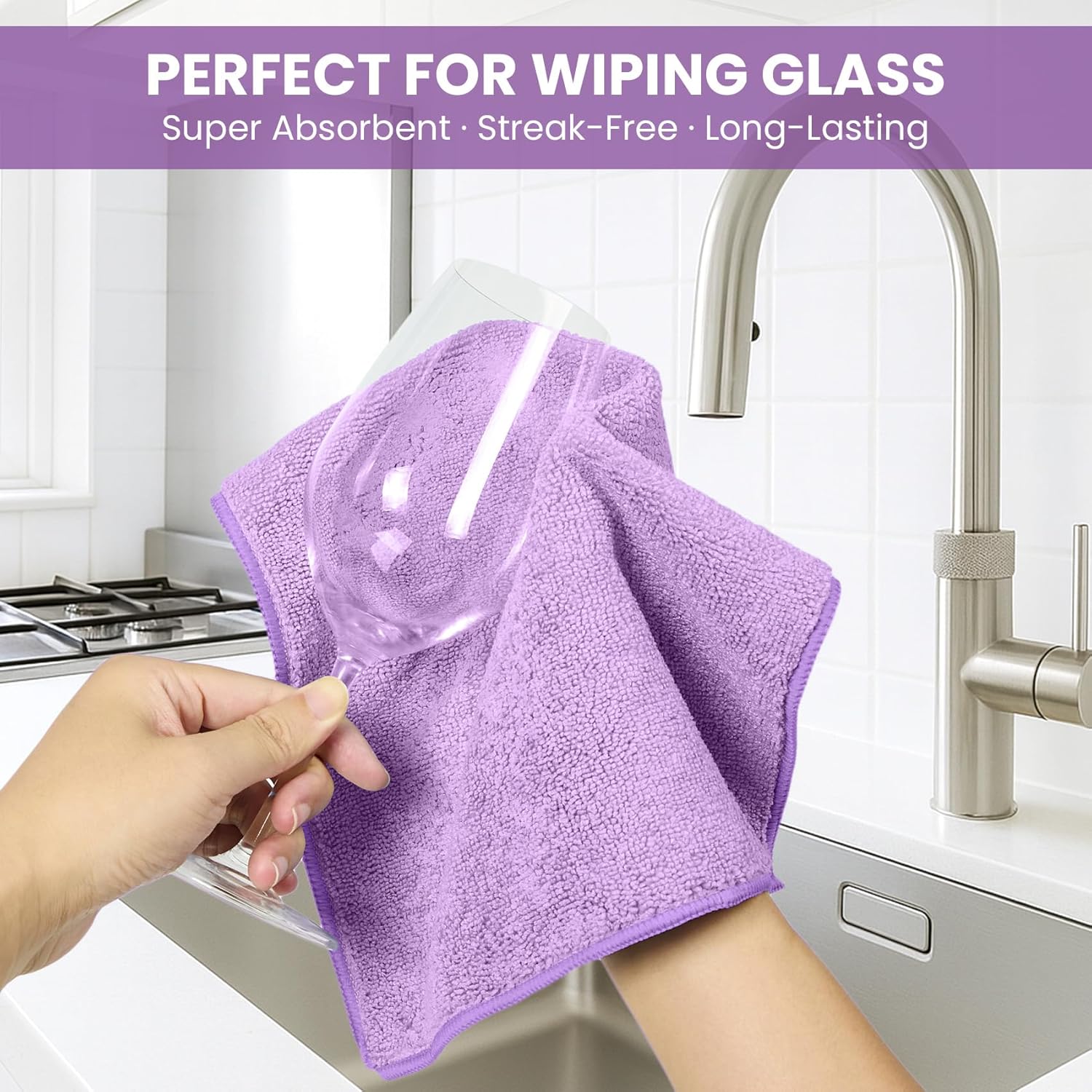 Microfiber Cleaning Cloth, 12 Pack Purple Cleaning Rags for Housekeeping, Reusable Microfiber Towels for Car, Kitchen, Bathroom and Household Cleaning Supplies, 11.8"X11.8"