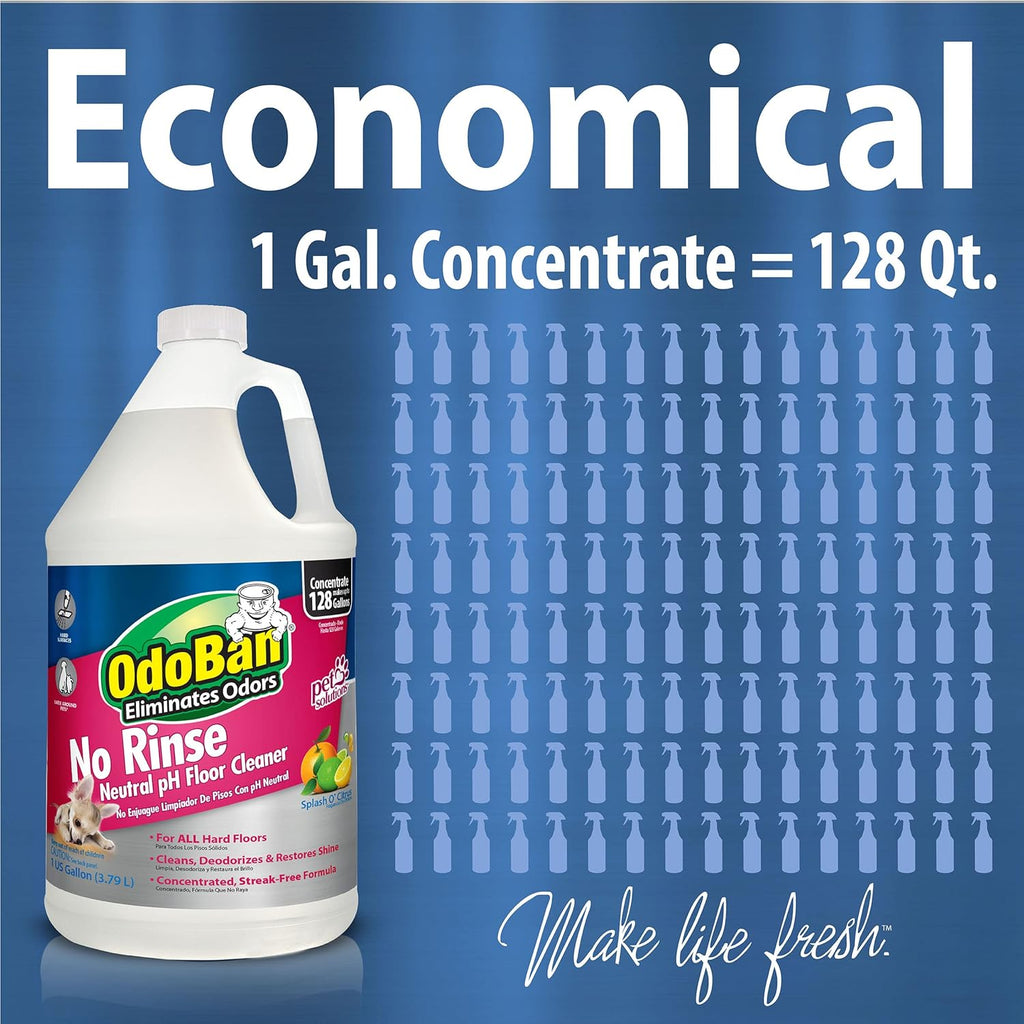 OdoBan Pet Solutions No Rinse Neutral pH Floor Cleaner Concentrate, Made in the USA, Splash O' Citrus Scent, 3 Gallons