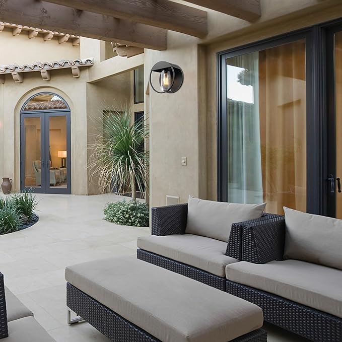 GLOBE Electric 44388 1-Light Indoor/Outdoor Wall Sconce, Matte Black Finish, Seeded Glass Shade, Weather-Resistant, E26 Base