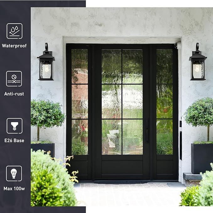 zeyu 21.2 Inch Outdoor Wall Fixture, Large Outdoor Sconce Lights for Patio Garage, Die-Cast Aluminum with Water Ripple Glass, Black Finish, ZD99B-M BK-WP