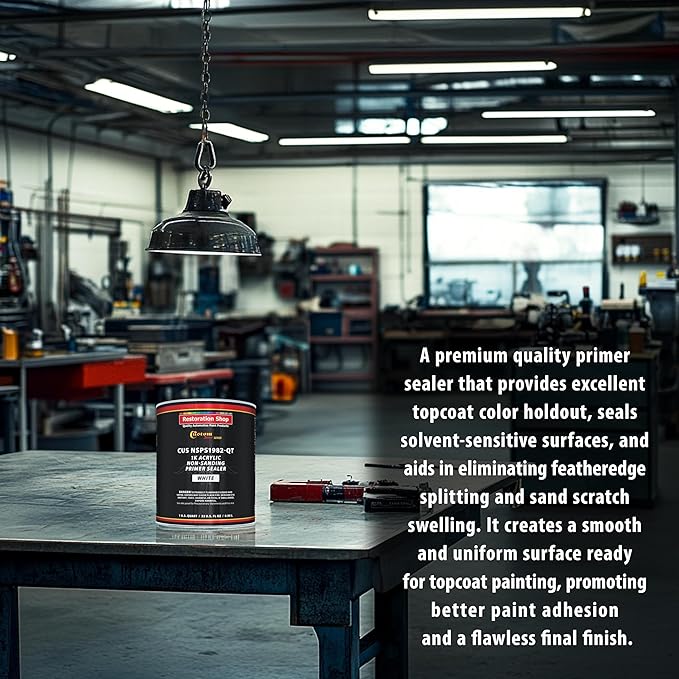 Custom Shop Premium 1K Acrylic Non-Sanding Primer Sealer Paint, Color White, 1 Quart - Fast Drying, Ready-To-Spray, Apply Over Automotive Primer Surfacers, Sanded Finishes - Topcoat Urethane, Enamel