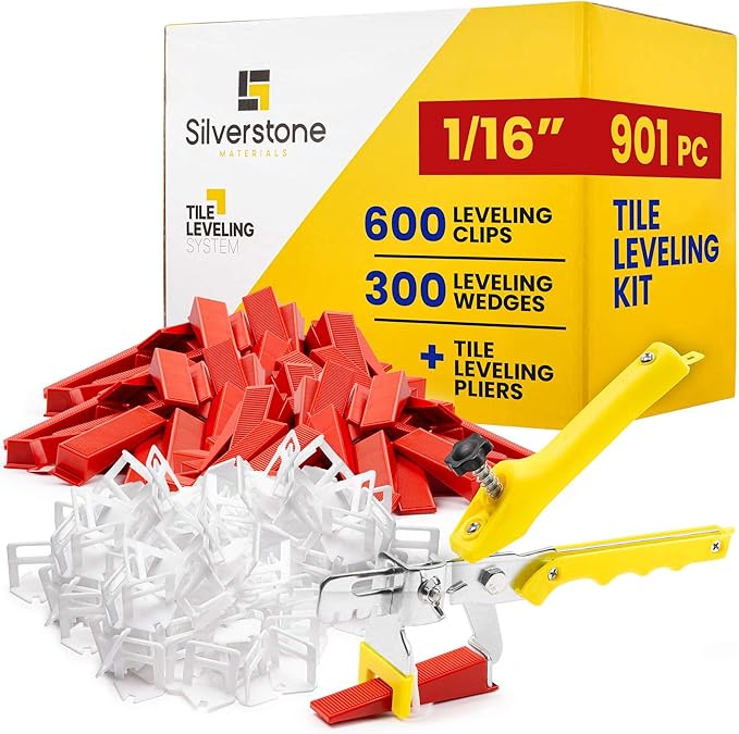 901 Pcs Tile Leveling System with 1/16" (1.5mm) Tile Spacers, Tile Wedges and Tile Leveling Clips - Saves Time for Perfect and Precise DIY Installation of Ceramic Tiles - With Leveler Tool (Pliers)