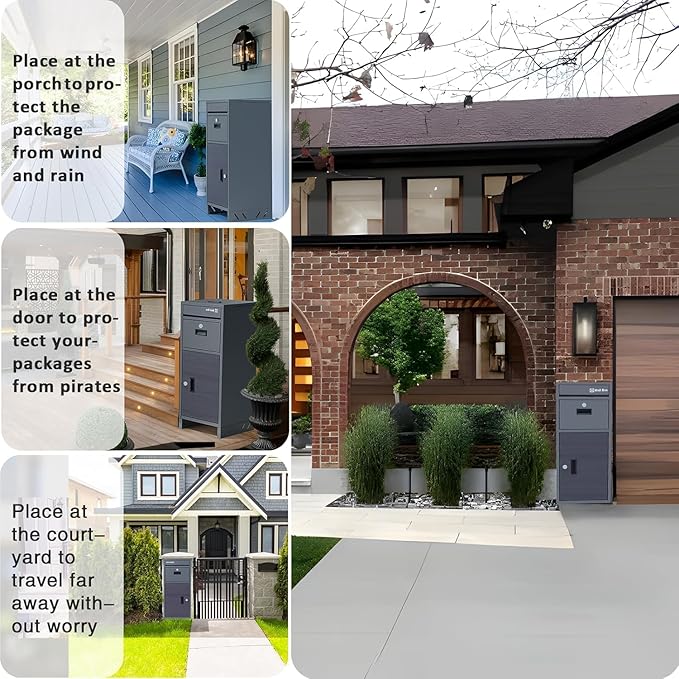 Package Delivery Boxes for Outside,Parcel Drop Boxes with Lock,Custom Address Stickers Package Drop Boxes for Outside is Weatherproof,Package Delivery Box for Porch,No Installation(17.7*18.1*43.15 in)