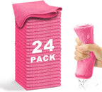 Microfiber Cleaning Cloth-24Pcs (13x13 inch) Ultra Soft Highly Absorbent Rags for Housekeeping-Machine Wash (HotPink)