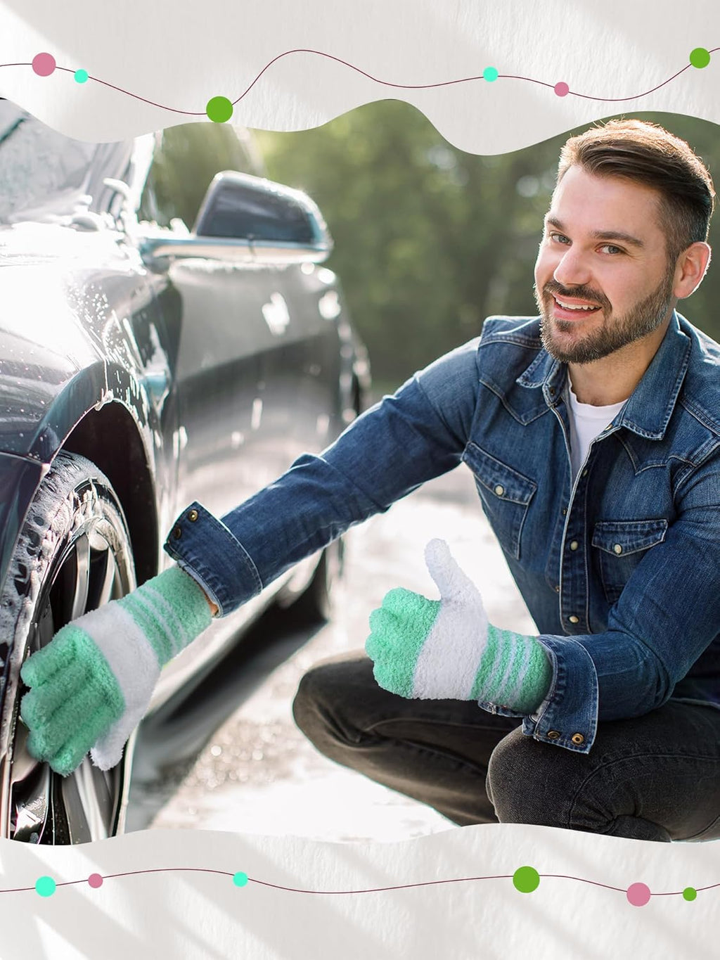 Patelai 3 Pairs Microfiber Plant Dusting Gloves Leaf Cleaning Gloves for Indoor Plants, Blinds, Furniture, House(Yellow, Blue, Pink, White,Medium)