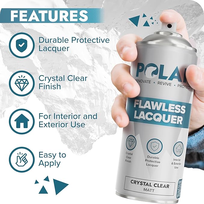 Polar Clear Matte Flawless Lacquer Spray - 4 x 13.5 Fl Oz - Clear Coat Spray Paint - Non-Yellowing & Scratch Resistant - Interior & Exterior Surfaces for Wood, Metal, Plastics, Glass & Ceramics