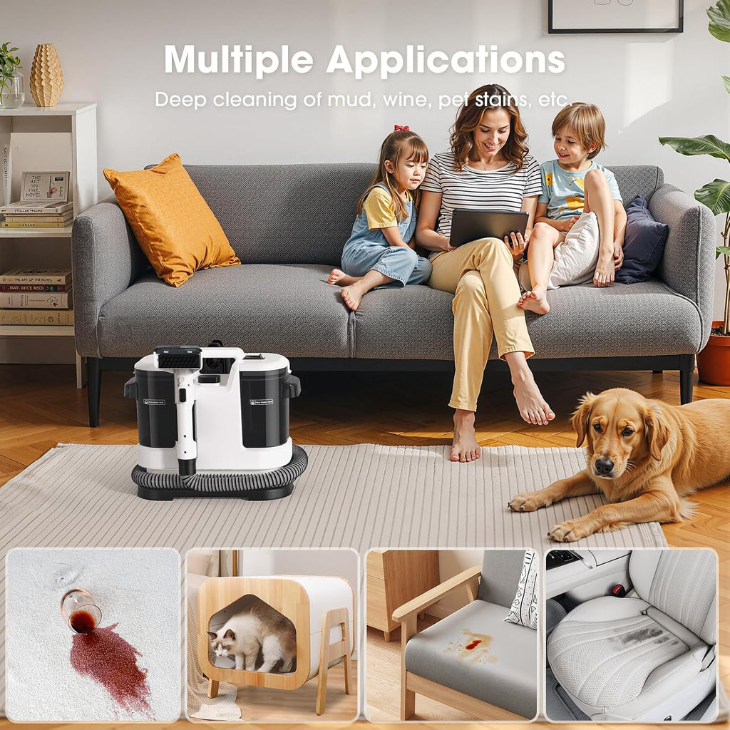 Upholstery Cleaner Machine 450W Motor - 13.5Kpa Suction Couch Cleaner Machine, Portable Handheld Carpet Cleaner with Self-Cleaning and for Pet Stain, Couch, Stair, Car Seat and Area Rug