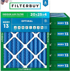 Filterbuy 20x25x4 Air Filter MERV 13 (MPR 1900) Health Defense Replacement (6-Pack), Electrostatic Pleated HVAC AC Furnace Filters, Made in USA (Actual Size: 19.50 x 24.50 x 3.63)