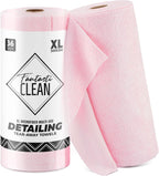 Fantasticlean XL Tear-Away Microfiber Cleaning Cloth Roll, 16'' by 16''- 36 Sheets, Thick & Large Detailing Towels, Ultra Absorbent, Lint-Free Reusable Wipes for Home, Car or Outdoor (Glossy Pink)