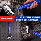 WORKPRO 12-Inch Adjustable Wrench, Wide Jaw Black Oxide Cr-V Steel Wrench, Metric & SAE Scales, for Home, Garage, Workshop and DIY