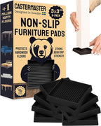 CasterMaster Square Non-Slip Furniture Pads - 3 in x 3 in, Pack of 8, Black - Stoppers to Prevent Sliding - Floor Protectors for Furniture - Noise Reduction & Caster Cups for Vinyl Floors
