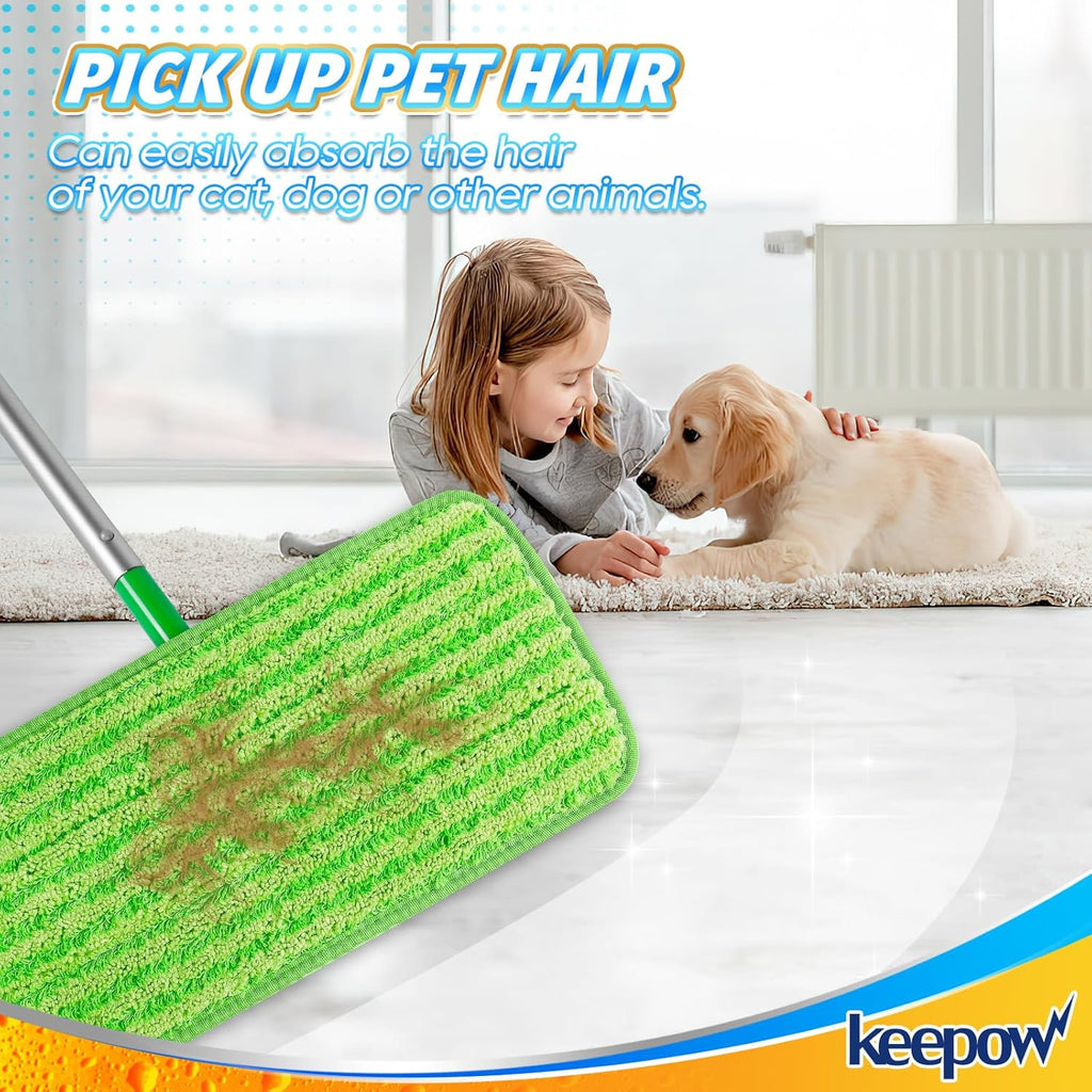KEEPOW Reusable Mop Pads Compatible with Swiffer Sweeper Mop, Microfiber Dry Sweeping Cloths Washable Wet Mopping Cloth Refills for Hardwood Floor Cleaning, 3 Pack (Mop is Not Included)