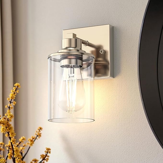 DORESshop 1-Light Bathroom Light Fixtures, Chrome Wall Sconces with Clear Glass Shade, Bathroom Vanity Light Fixture for Living Room Bedroom