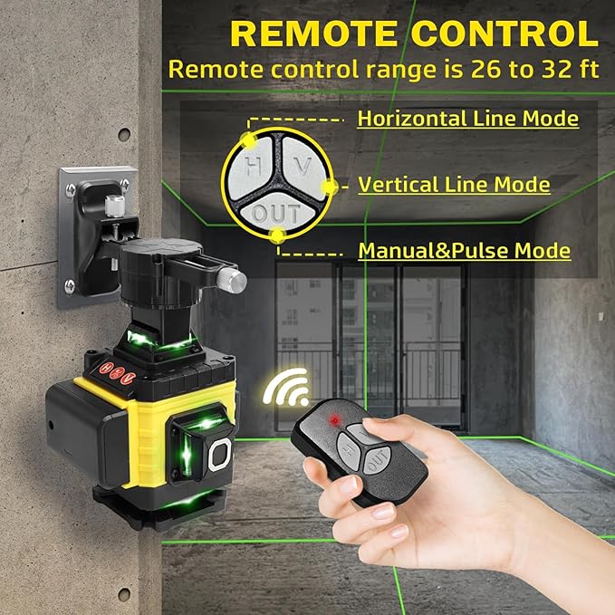 Laser Level, 4 x 360° Self Leveling Green Laser Level with Tripod, 16 Lines 4D for Construction, Picture Hanging, Floor Tile, Renovation, Includes Remote Control & Premium Carry Bag
