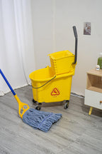 Matthew Cleaning 38 Quart Commercial Mop Bucket INCL.Wet String Mop with Side Press Wringer On Wheels,Heavy Duty Tandem Portable Floor Cleaning Wavebrake,Ideal for Household,Industrial,Restaurant