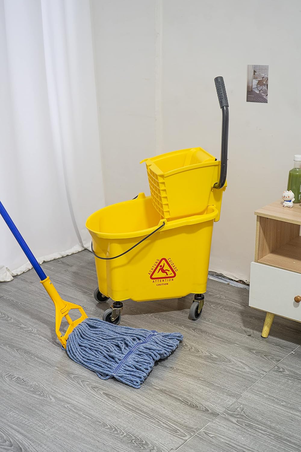 Matthew Cleaning 38 Quart Commercial Mop Bucket INCL.Wet String Mop with Side Press Wringer On Wheels,Heavy Duty Tandem Portable Floor Cleaning Wavebrake,Ideal for Household,Industrial,Restaurant
