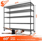 REIBII 73" H Storage Shelves Wire Shelving with Wheels 3200 lbs Heavy Duty Steel Metal Shelving Unit Shelf Rack for Warehouses,Garage, Kitchen, School,Commercial,73" H X 60”W X 18" D