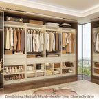 Unikito 50” W x 80'' H Closet Organizer Storage System with 2 Hanging Rod and 2 Wooden Drawers, Adjustable Shoes Rack, 4 Cubby Storage, Walk-in Closet Tower for Bedroom, Mudroom, Entryway, White Oak