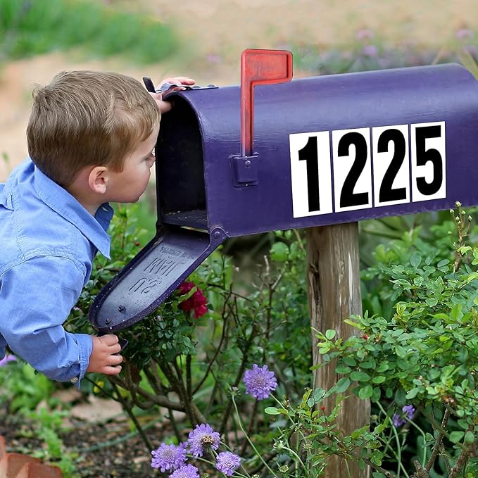 Reflective Number Stickers, 4 Sets 2 Inch Vinyl Waterproof Black Mailbox Numbers for Outside, Strong Self-adhesive House Numbers Decals for Mailbox Door Signs Trucks