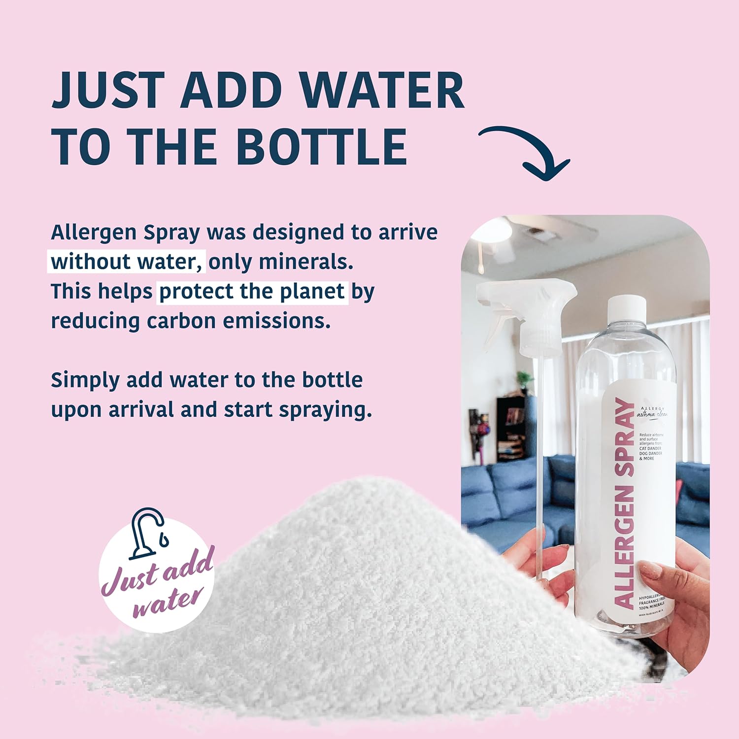 Allergen Spray, Pets, Dust Allergies & More, Air & Surface, Just Add Water, Bottle with One Refill, Over 64oz Total
