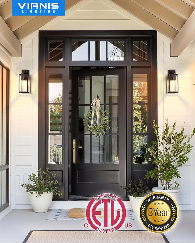 VIANIS 14.5" Outdoor Light Fixture, Oil Rubbed Bronze Dusk to Dawn Outdoor Lighting, Porch Lights with Tempered Seed Glass, Outside Lights for House, Porch, Waterproof Anti-Rust, 2 Pack