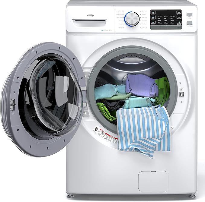 KoolMore FLW-5CWH Front Load 4.5 Cu. Ft Machine with Quiet Inverter Motor, Steam and Water Plus Functions, 20-Minute Quick, 12 Washing Cycles [120V], X-Large (27"), White