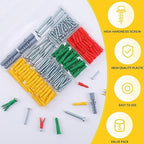 208PCS Drywall Anchors and Screws Assortment Kit, Wall Anchors and Screws Kit, 4 Sizes Plastic Anchors and Matched Phillips Pan Head Screws