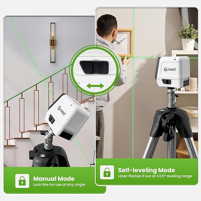 Laser Level, Self Leveling Green Cross Line Lazer Level, Lazer Leveler Tool for Picture Hanging with Brightness Adjustment, Magnetic Bracket Carrying Case Battery Included