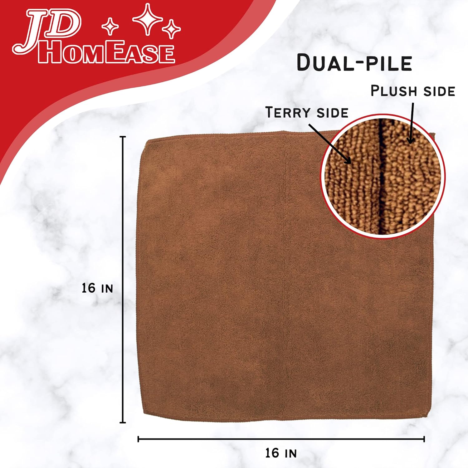 Microfiber Cleaning Cloths,12 Pack, 16"x16", All-Purpose, Softer, Highly Absorbent, Lint-Free, Reusable, Washable Pro Towels, Brown, for House, Kitchen, Bathroom, Car, Office