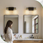 DORESshop Bathroom Light Fixtures, 2-Light Black and Gold Bathroom Lights Over Mirror with Clear Glass Shade, Vanity Lights for Hallway Bedroom Living Room, ETL Listed