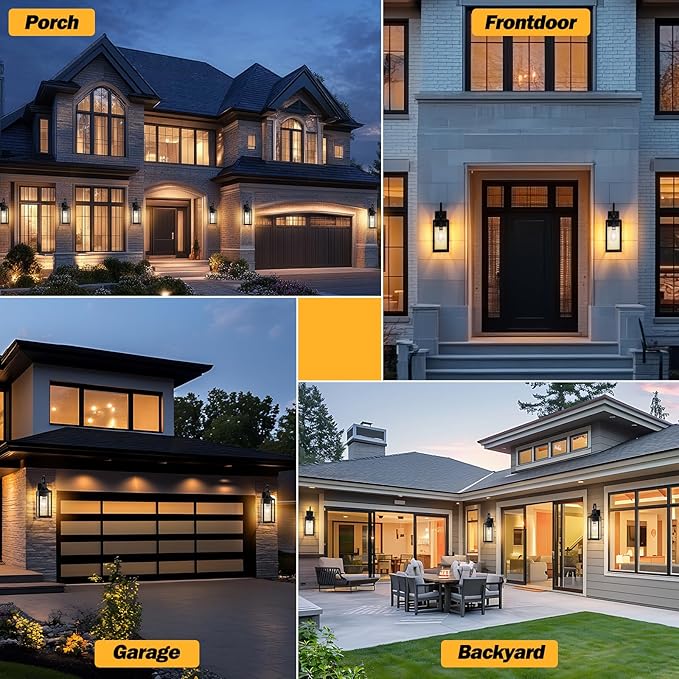 19" Dusk to Dawn Outdoor Lighting 2 Pack, Large Outdoor Wall Lights Dusk to Dawn, Black Sensor Porch Lights Exterior Lighting Fixtures Wall Mount for House Garage -with Gold Trim